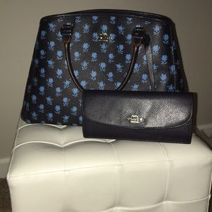 Authentic Navy Blue Coach Handbag and Wallet
